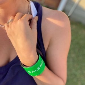 BALENCIAGA Neon Green Logo Slap Bracelet